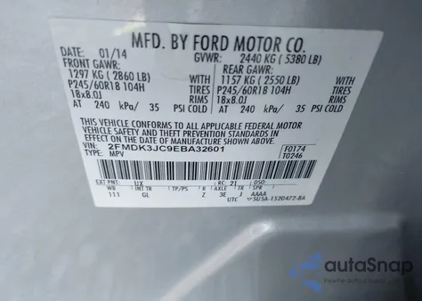 2014 Ford Edge Sel z USA, uszkodzony, nr VIN 2FMDK3JC9EBA32601